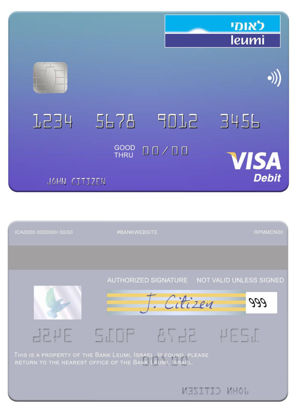 Israel Bank Leumi visa debit card